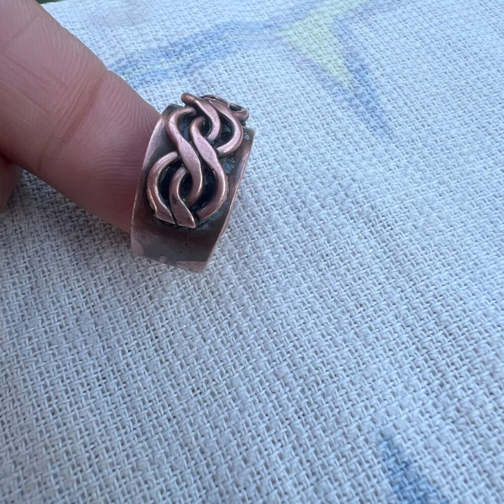 Vintage Solid Copper Braided Adjustable Ring Mid … - image 4